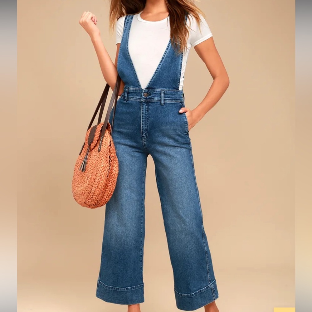 Free People A-Line Medium Wash Overalls - Sz 10